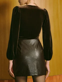 COMMENSE Tops^Square Neck Velvet Slim Top Brown