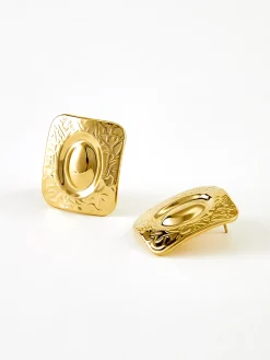 COMMENSE Earrings|Accessories^Square Texture Stud Earrings Golden