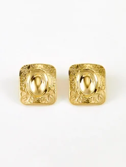 COMMENSE Earrings|Accessories^Square Texture Stud Earrings Golden
