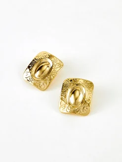 COMMENSE Earrings|Accessories^Square Texture Stud Earrings Golden