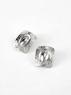 COMMENSE Earrings|Accessories^Square Texture Stud Earrings Golden