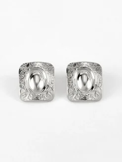 COMMENSE Earrings|Accessories^Square Texture Stud Earrings Golden