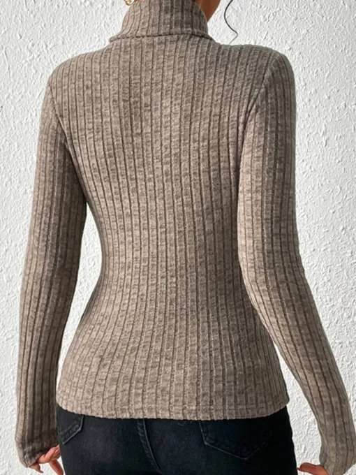 COMMENSE T-shirts|Tops^Stand Collar Brushed Top Brown