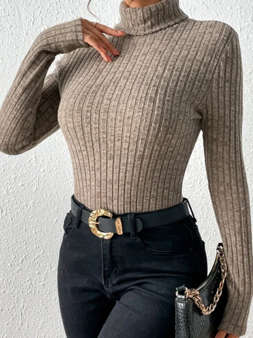COMMENSE T-shirts|Tops^Stand Collar Brushed Top Brown