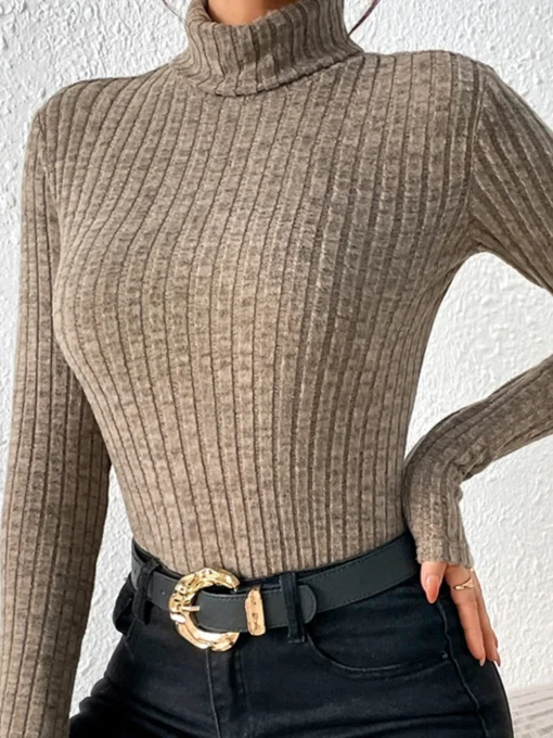 COMMENSE T-shirts|Tops^Stand Collar Brushed Top Brown