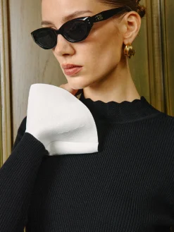 COMMENSE Knitwear|Tops^Stand Collar Contrast Ruffle-Cuff Skinny Sweater BlackandWhite