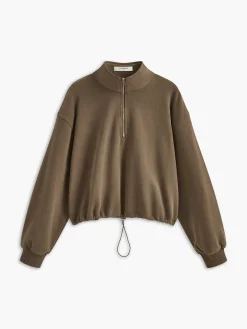 COMMENSE Tops^Stand Collar Drawstring & Zipper Sweatshirt DarkBrown