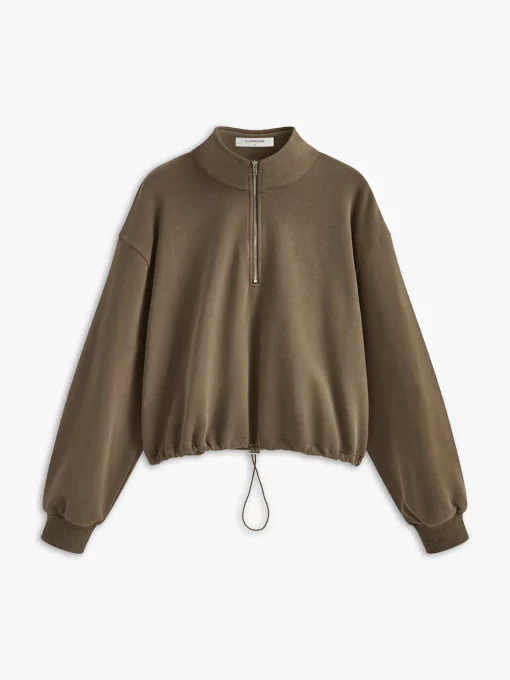 COMMENSE Tops^Stand Collar Drawstring & Zipper Sweatshirt DarkBrown