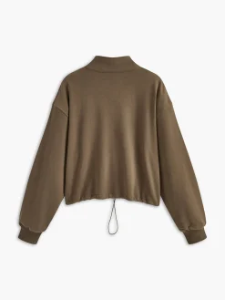 COMMENSE Tops^Stand Collar Drawstring & Zipper Sweatshirt DarkBrown