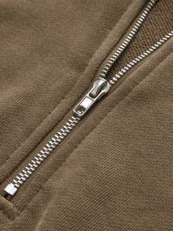 COMMENSE Tops^Stand Collar Drawstring & Zipper Sweatshirt DarkBrown