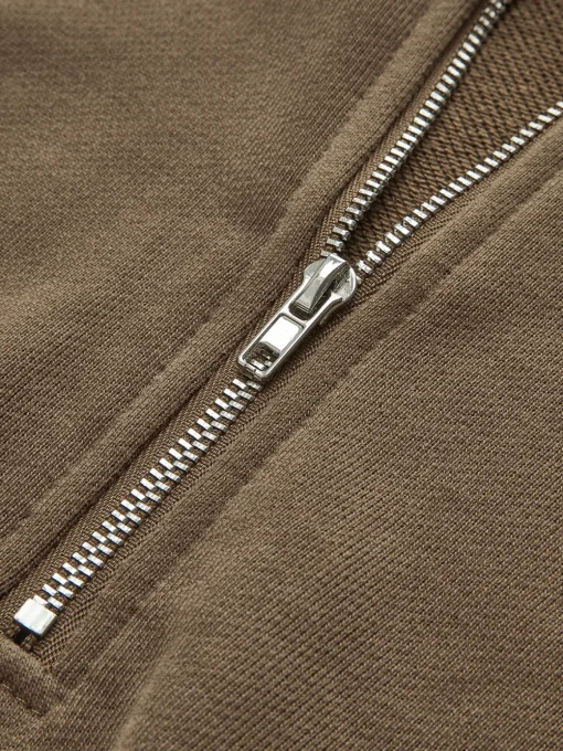 COMMENSE Tops^Stand Collar Drawstring & Zipper Sweatshirt DarkBrown