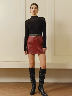 COMMENSE T-shirts|Knitwear^Stand Collar Panel Knit Top Black