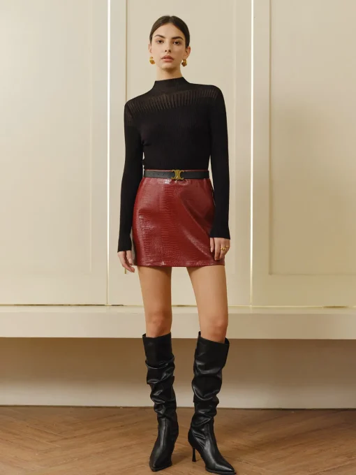 COMMENSE T-shirts|Knitwear^Stand Collar Panel Knit Top Black