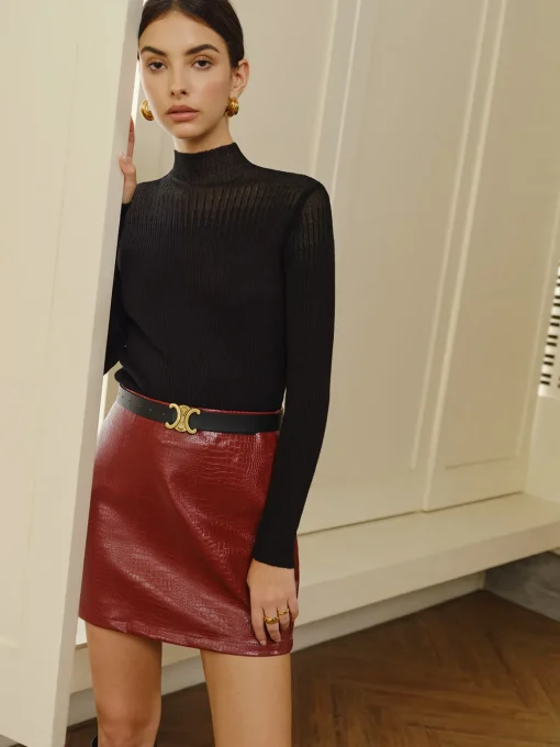 COMMENSE T-shirts|Knitwear^Stand Collar Panel Knit Top Black