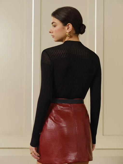COMMENSE T-shirts|Knitwear^Stand Collar Panel Knit Top Black