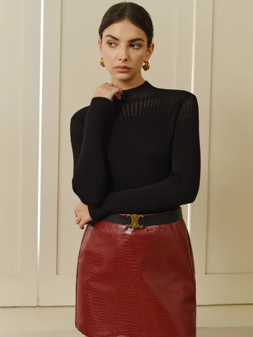 COMMENSE T-shirts|Knitwear^Stand Collar Panel Knit Top Black