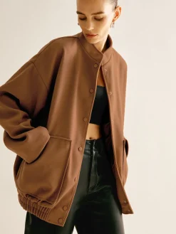 COMMENSE Outerwear|Jackets^Stand Collar Plain Button Jacket Brown