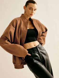 COMMENSE Outerwear|Jackets^Stand Collar Plain Button Jacket Brown
