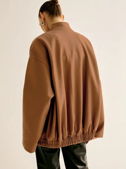 COMMENSE Outerwear|Jackets^Stand Collar Plain Button Jacket Brown
