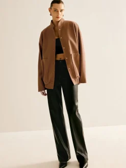 COMMENSE Outerwear|Jackets^Stand Collar Plain Button Jacket Brown