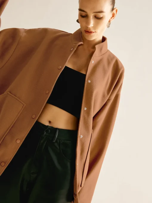 COMMENSE Outerwear|Jackets^Stand Collar Plain Button Jacket Brown