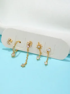COMMENSE Earrings|Accessories^Stars and Moon Earrings-5 Pieces Gold