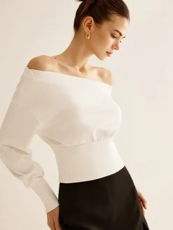 COMMENSE Sweatshirts & Hoodies|Tops^Straight Shoulder Cinched Sweatshirt White