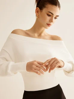 COMMENSE Sweatshirts & Hoodies|Tops^Straight Shoulder Cinched Sweatshirt White