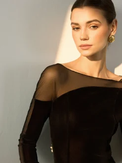COMMENSE Blouses & Shirts|Tops^Straight Shoulder Sheer-Detail Slim Top Black
