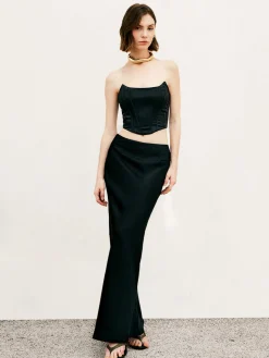 COMMENSE Tops^Strapless Knotted Back Corset Top Black