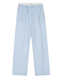 COMMENSE Pants|Bottoms^Stripe Loose Double-Waisted Tie Front Pants Blue