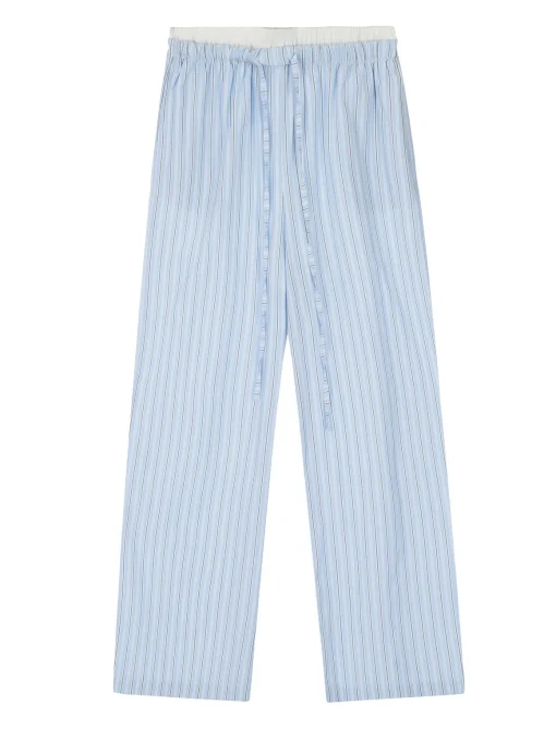 COMMENSE Pants|Bottoms^Stripe Loose Double-Waisted Tie Front Pants Blue