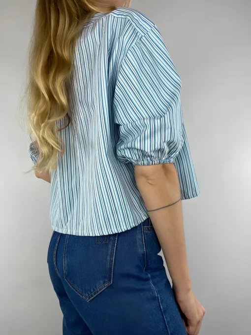 COMMENSE Blouses & Shirts|Tops^Stripe Tie Neck Blouse Bluewhite