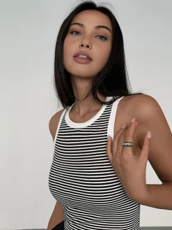 COMMENSE Tank Tops & Camis|Tops^Striped Crew Neck Tank Top BlackandWhite