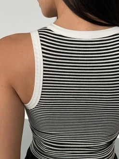COMMENSE Tank Tops & Camis|Tops^Striped Crew Neck Tank Top BlackandWhite