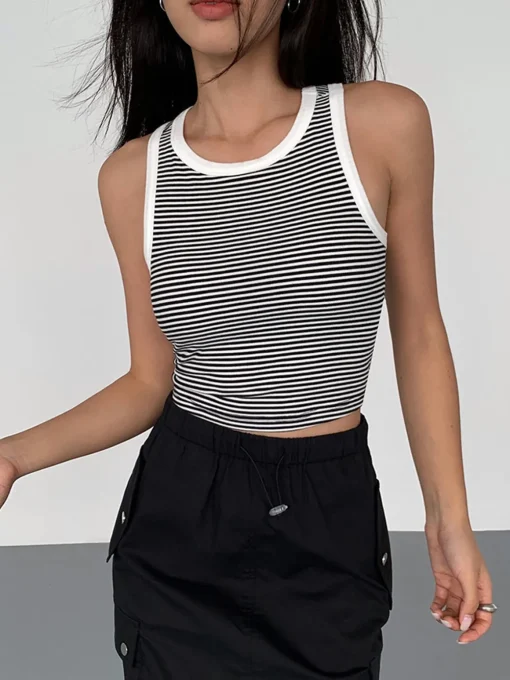 COMMENSE Tank Tops & Camis|Tops^Striped Crew Neck Tank Top BlackandWhite