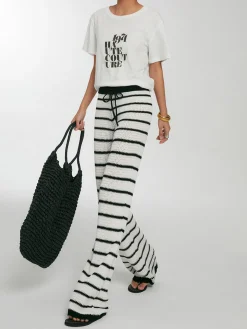 COMMENSE Pants|Knitwear^Striped Drawstring Knit Pants White