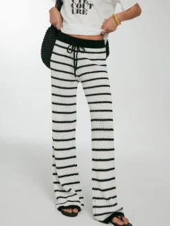COMMENSE Pants|Knitwear^Striped Drawstring Knit Pants White
