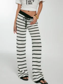 COMMENSE Pants|Knitwear^Striped Drawstring Knit Pants White