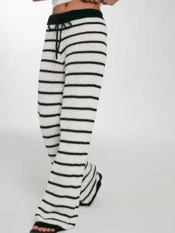 COMMENSE Pants|Knitwear^Striped Drawstring Knit Pants White