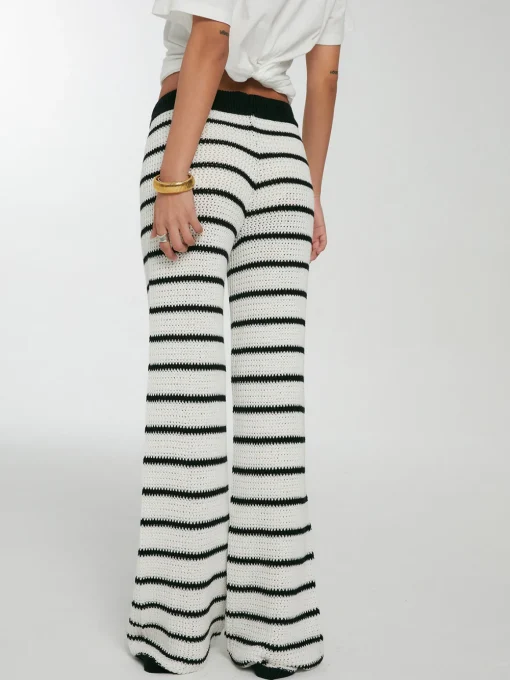 COMMENSE Pants|Knitwear^Striped Drawstring Knit Pants White
