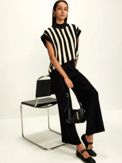 COMMENSE Matching Sets|Bottoms^Striped Jersey Top Pants Set Black