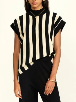 COMMENSE Matching Sets|Bottoms^Striped Jersey Top Pants Set Black