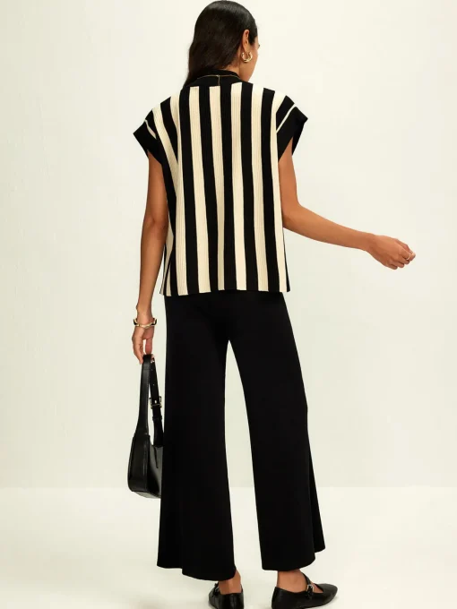 COMMENSE Matching Sets|Bottoms^Striped Jersey Top Pants Set Black
