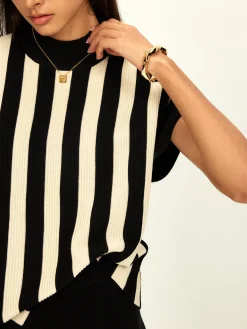 COMMENSE Matching Sets|Bottoms^Striped Jersey Top Pants Set Black