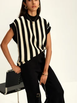 COMMENSE Matching Sets|Bottoms^Striped Jersey Top Pants Set Black