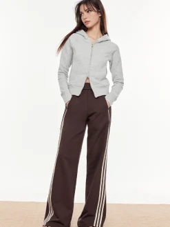 COMMENSE Pants|Bottoms^Striped Patchwork Elastic Waist Pants DarkBrown