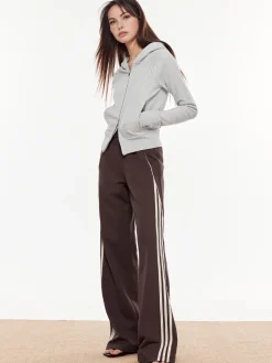 COMMENSE Pants|Bottoms^Striped Patchwork Elastic Waist Pants DarkBrown