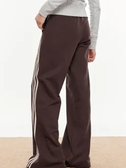 COMMENSE Pants|Bottoms^Striped Patchwork Elastic Waist Pants DarkBrown