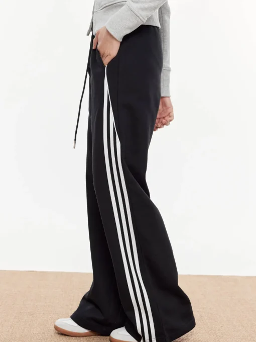 COMMENSE Pants|Bottoms^Striped Patchwork Elastic Waist Pants DarkBrown